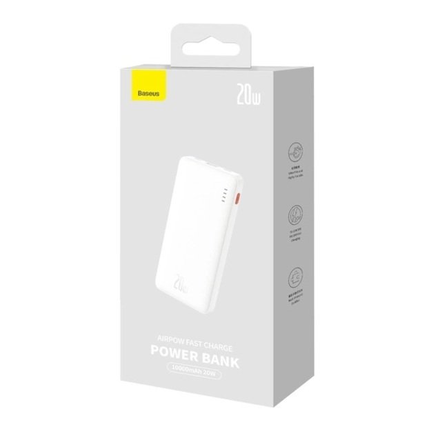 Baseus Airpow 20W 10000mAh Power Bank with Baseus Simple Series USB-A - USB-C 30cm Cable &ndash; White