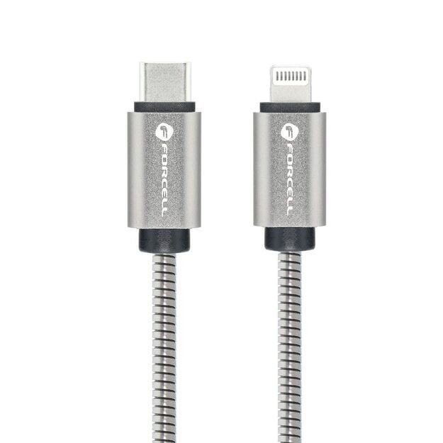 Cable USB C to Lightning Forcell F-Energy PD 3A 27W Metal 1 m C238 silver 2