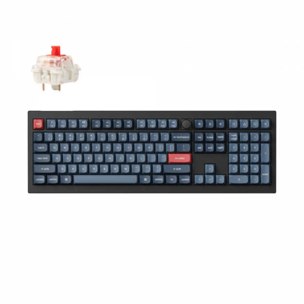 Keychron V6 Max Wireless (V6M-D1) - US Layout - Hot-Swappable Gateron Jupiter Red Switches - Carbon Black (Juoda) Mechaninė Belaidė Žaidimų Klaviatūra