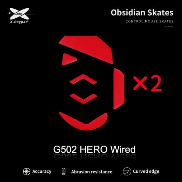 X-Raypad Obsidian Skates Logitech G502 Hero Red 2 vnt. (Raudoni) Pakaitiniai Mouse Feet