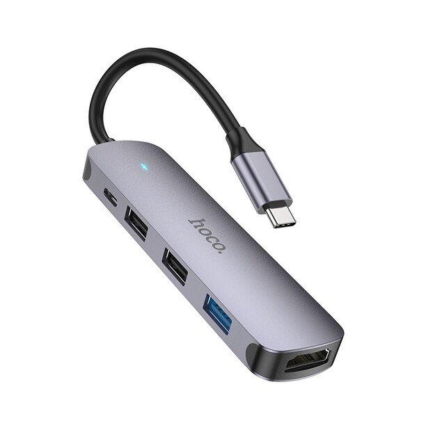 Adapteris Hoco HB27 Type-C Multi-Function Converter HDMI+USB3.0+USB2.0*2+PD pilkas 1