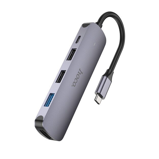 Adapteris Hoco HB27 Type-C Multi-Function Converter HDMI+USB3.0+USB2.0*2+PD pilkas 3