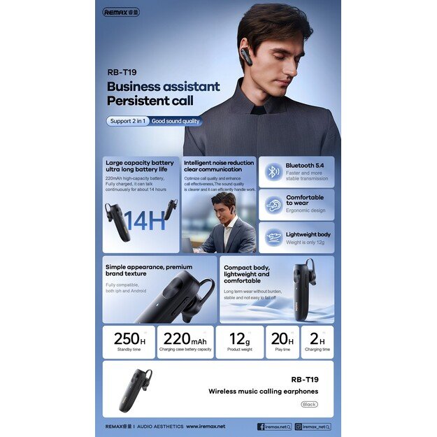 Belaidė laisvų rankų įranga Remax RB-T19 juoda 2