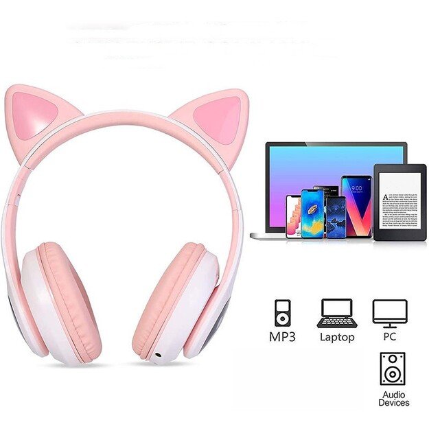 Belaidės ausinės Reach Cat Glow rožinės 1