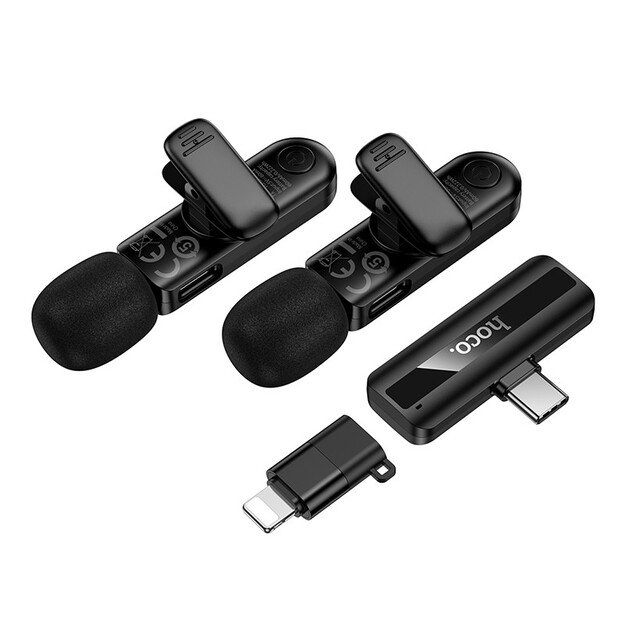 Belaidžių mikrofonų rinkinys Hoco L20A USB-C/Lightning juodas 5