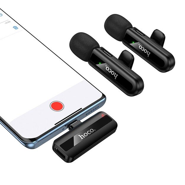 Belaidžių mikrofonų rinkinys Hoco L20A USB-C/Lightning juodas 1