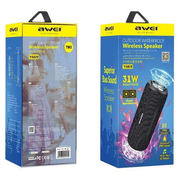 Bluetooth ne&scaron;iojamas garsiakalbis Awei Y669 31W juodas 1