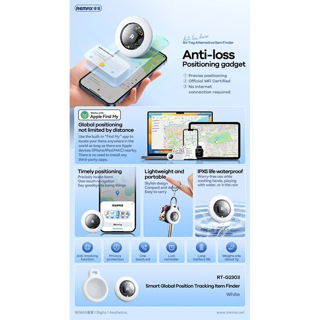 Daiktų ie&scaron;kiklis Remax RT-G2303 Anti-Lost Device baltas 2