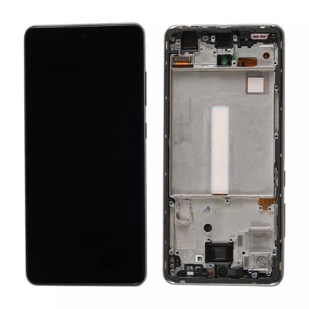 Ekranas Samsung A525 A52 4G/A526 A52 5G su lietimui jautriu stikliuku ir rėmeliu juodas OLED (real size)