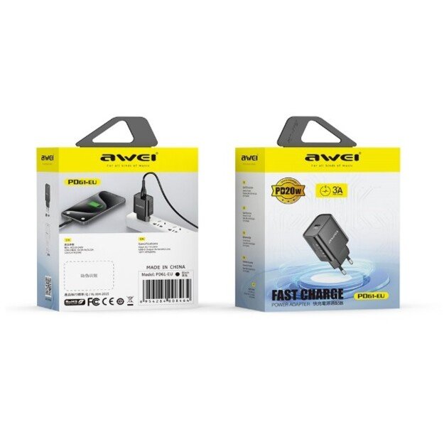 Įkroviklis Awei PD61-EU 20W USB-C baltas 1