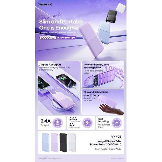 I&scaron;orinė baterija Power Bank Remax RPP-23 12W 10000mAh juoda 1