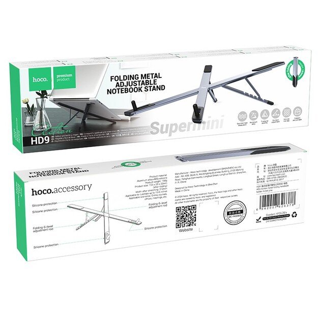 Sulankstomas ne&scaron;iojamo kompiuterio stovas Hoco HD9 pilkas 5
