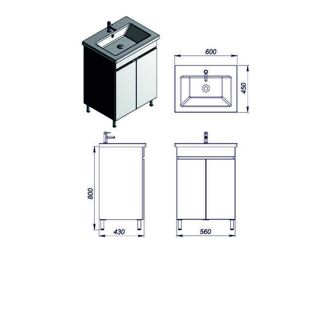 Vonios kambario spintelė su praustuvu ARIADNA AP2-60 balta 1