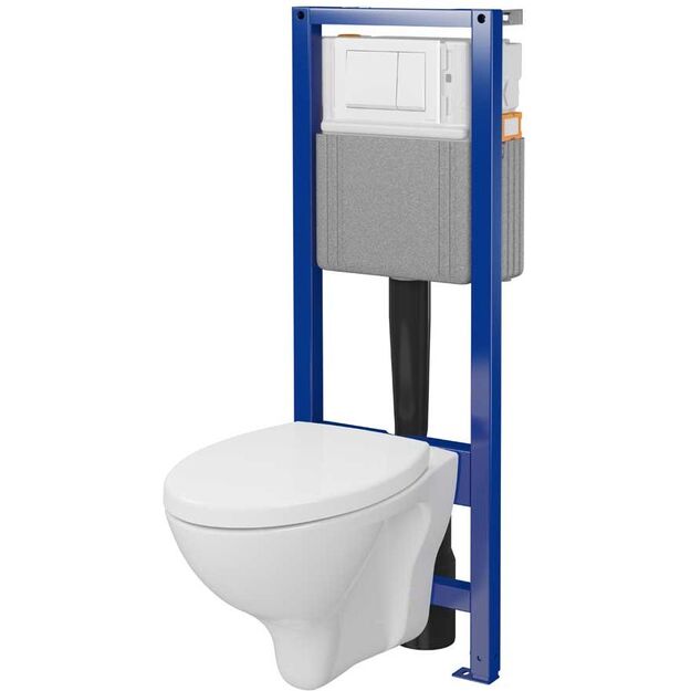 Klozetas pakabinamas Cersanit C04 WHB411, rėmas, mygtukas, lėtai nusil. dangtis