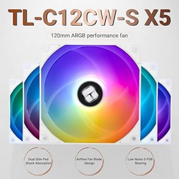 Thermalright TL-C12CW-S X5 PWM ARGB White 5vnt. (120mm) (Balti) Ventiliatoriai