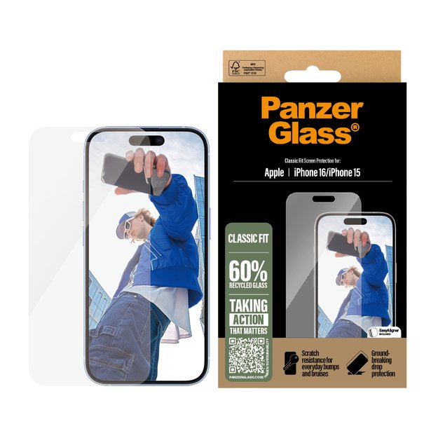 PanzerGlass Screen Protector Apple iPhone 16, Classic Fit 1