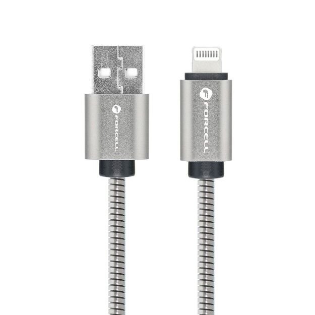 Cable USB A to Lightning Forcell F-Energy 2,4A 12W Metal 1 m C236 silver 2