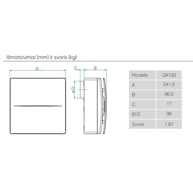 I&scaron;traukimo ventiliatorius Aerauliqa QX100 1