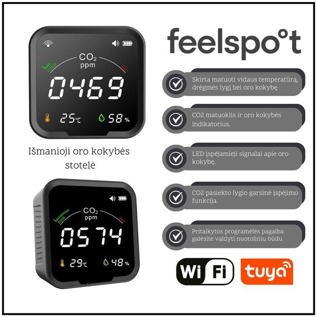 I&scaron;manioji oro kokybės stotelė Feelspot WS2022 NEW  NDIR, WIFI, Tuya (matuoja CO2)