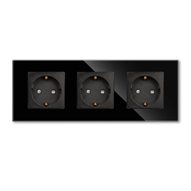 Trivietis ki&scaron;tukinis lizdas su stikliniu rėmeliu Feelspot, juodas