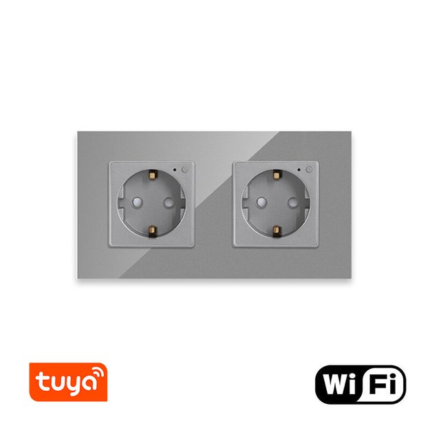 Dvivietis WiFi ki&scaron;tukinis lizdas su stikliniu rėmeliu Feelspot, pilkas