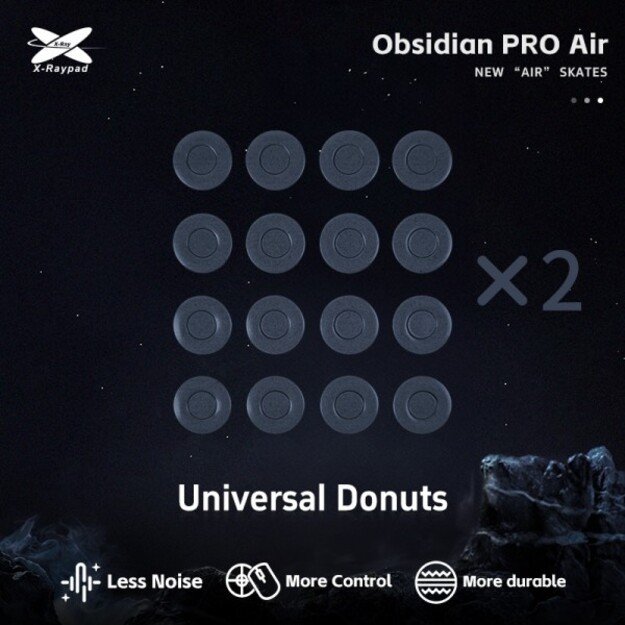 X-Raypad Obsidian Pro Air Skates Universal Donuts Grey 32 vnt. (⌀9.5 x 1.0 mm) (Pilki) Pakaitiniai Mouse Feet