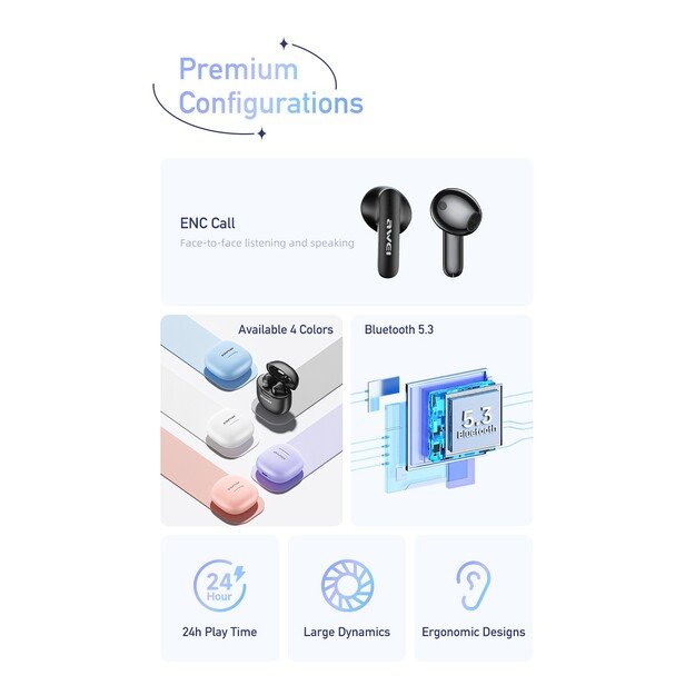 Belaidės ausinės Awei T68 baltos 2