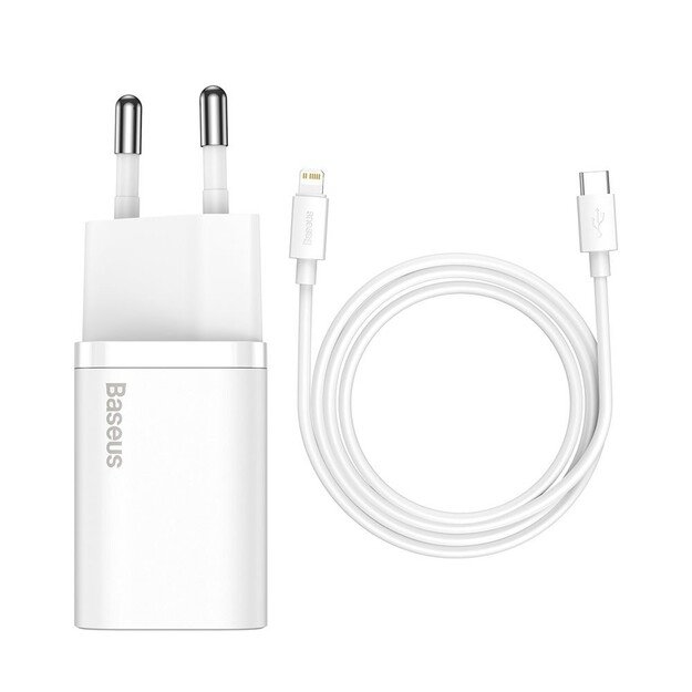 Įkroviklis Baseus Super Si 20W USB-C + USB-C to Lightning cable 1.0m baltas TZCCSUP-B02