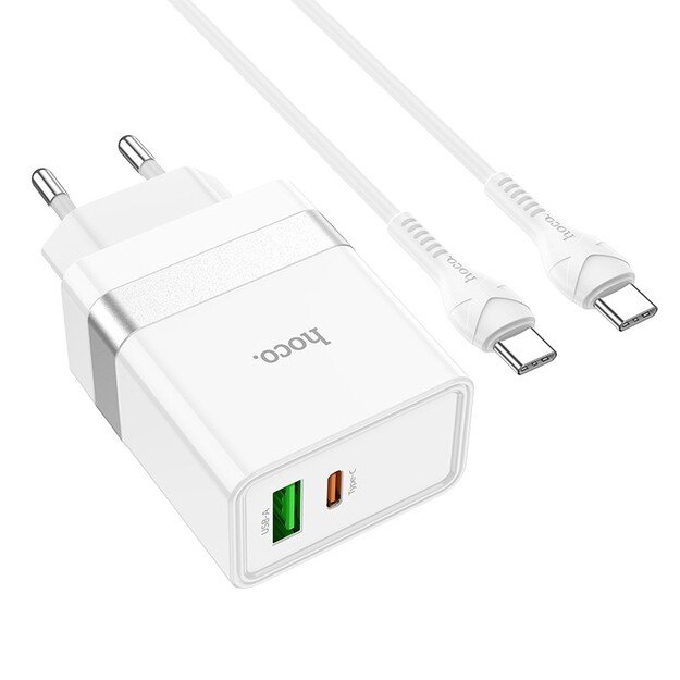 Įkroviklis Hoco N21 30W USB-C/USB-A + USB-C to USB-C cable 1.0m baltas 1