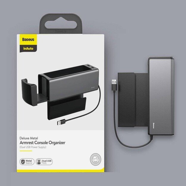 Metalinis porankio konsolės organaizeris Baseus Deluxe dual USB juodas CRCWH-A01 4