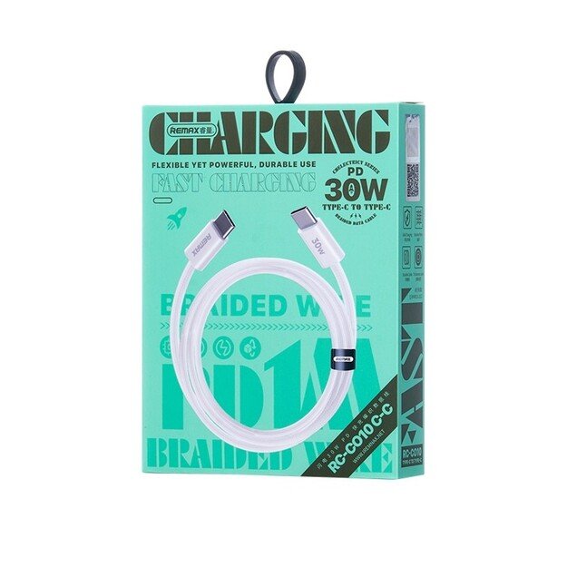 USB kabelis Remax RC-C010 USB-C to USB-C 30W 1.0m baltas 2