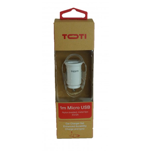 TOTI Dual USB Car Charger with micro usb cable 1m 2.1 A, White 3