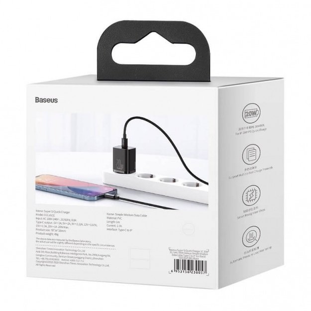 Baseus Super Si 1C fast charger USB Type C 20W Power Delivery + USB Type C - Lightning cable 1m Black 3