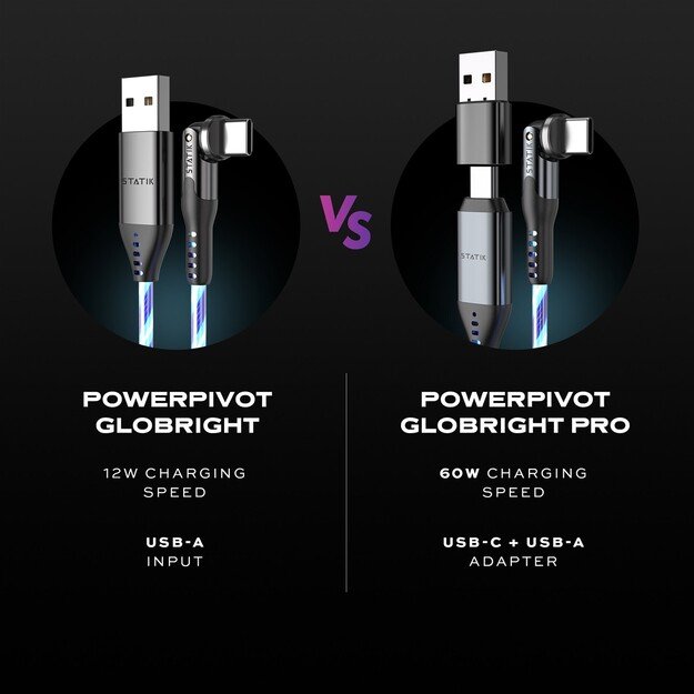STATIK PowerPivot Pro, Glowing LED Cabel, USB-C to USB-C, 2m, Black 4