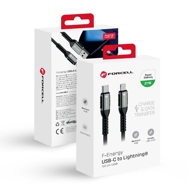 Cable USB C to Lightning Forcell F-Energy PD 3A 27W Cafule 1,2 m C259 black