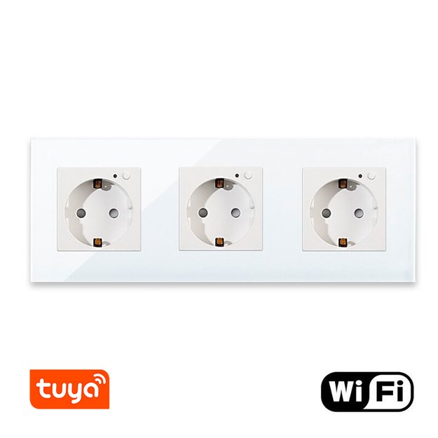 Trivietis WiFi ki&scaron;tukinis lizdas su stikliniu rėmeliu Feelspot, baltas