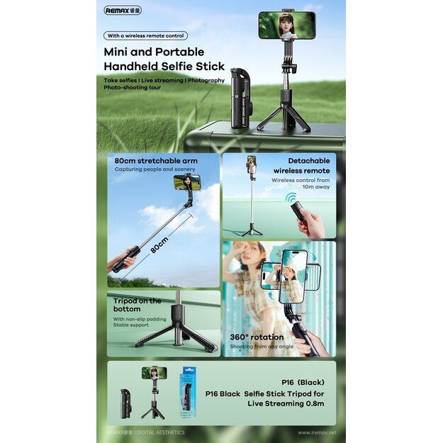 Asmenukių lazda Remax P16 0.8m juoda 2