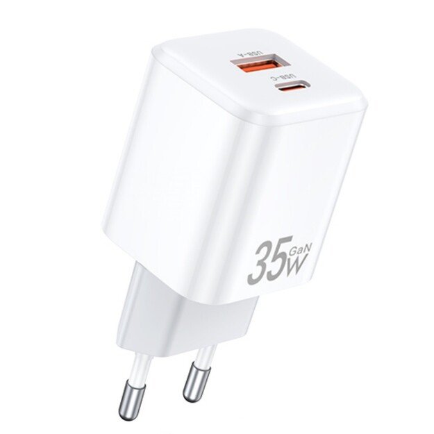 Įkroviklis Awei PD66-EU 35W GaN USB-A/USB-C baltas