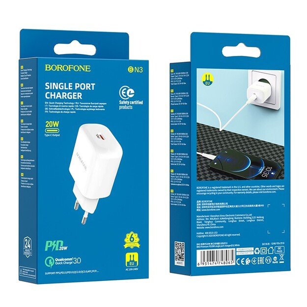 Įkroviklis Borofone BN3 20W USB-C baltas 5