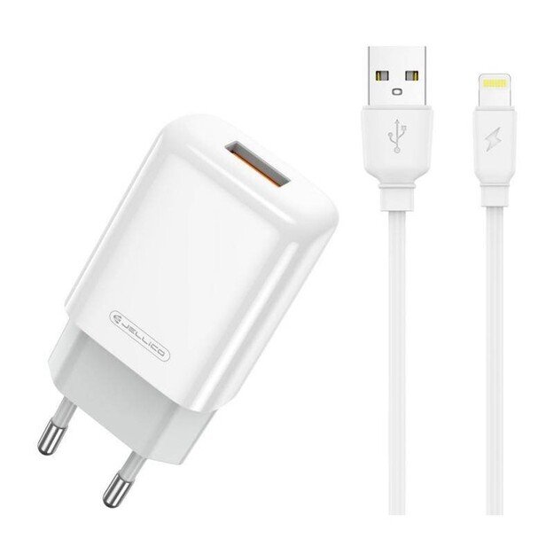 Įkroviklis Jellico EU01 2.4A USB-A + USB-A to Lightning cable 1.0m baltas