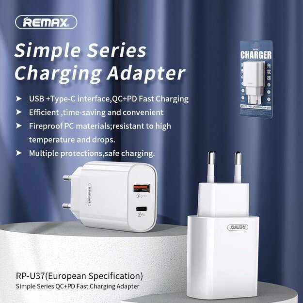 Įkroviklis Remax RP-U37 20W USB-C/USB-A baltas 1