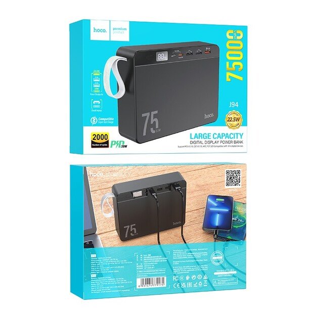 I&scaron;orinė baterija Power Bank Hoco J94 Overlord 22.5W 75000mAh juoda 4