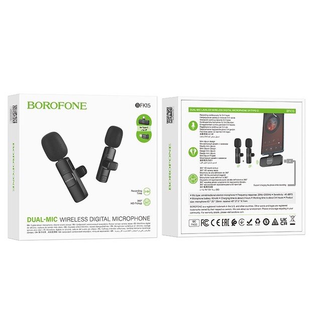 Mikrofonas Borofone BFK15 Lightning/USB-C juodas 5