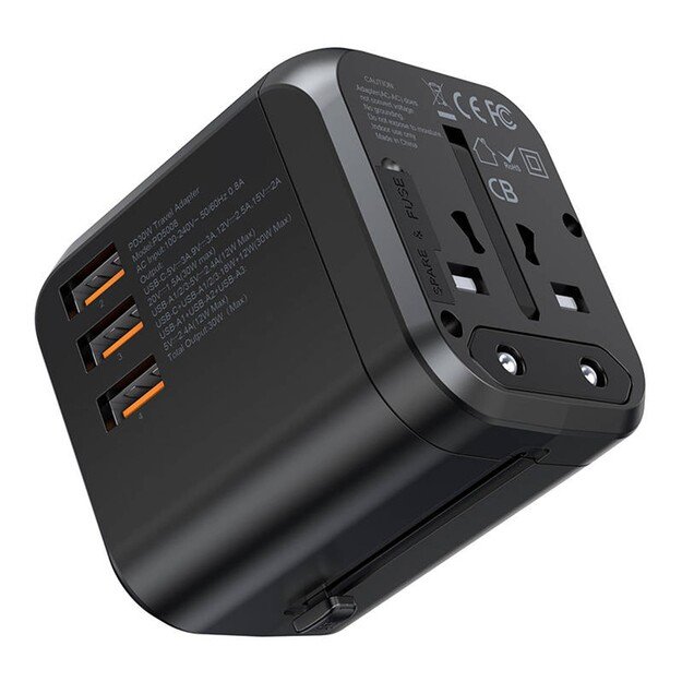 Universalus kelioninis įkroviklis Choetech PD5008 30W USB-C/3xUSB-A juodas 2