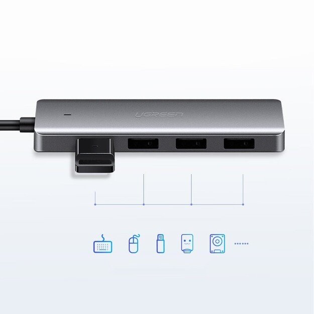USB &scaron;akotuvas Ugreen CM219 USB-C to 4xUSB-A (USB-C Power Supply) pilkas 3