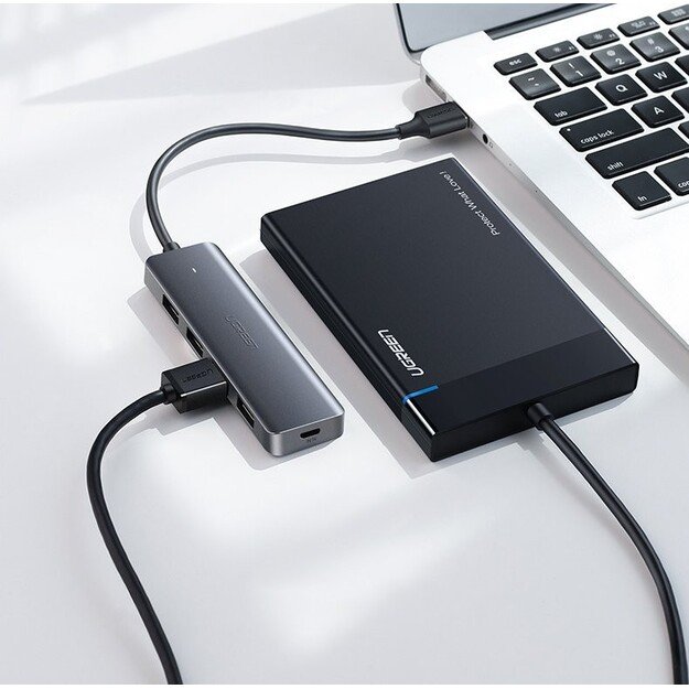 USB &scaron;akotuvas Ugreen CM219 USB-C to 4xUSB-A (USB-C Power Supply) pilkas 2