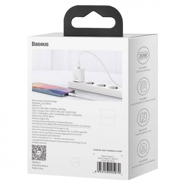 Baseus Super Si 1C fast wall charger USB Type C 30W Power Delivery Quick Charge White 4