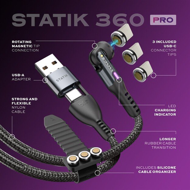 STATIK Statik 360 Pro Cable 2.0 USB-C Only  1m, Black 3