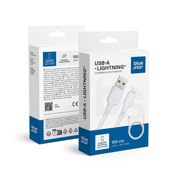 Cable USB A to Lightning Blue Star 2,4A 1 m DC-001AL2.4 white