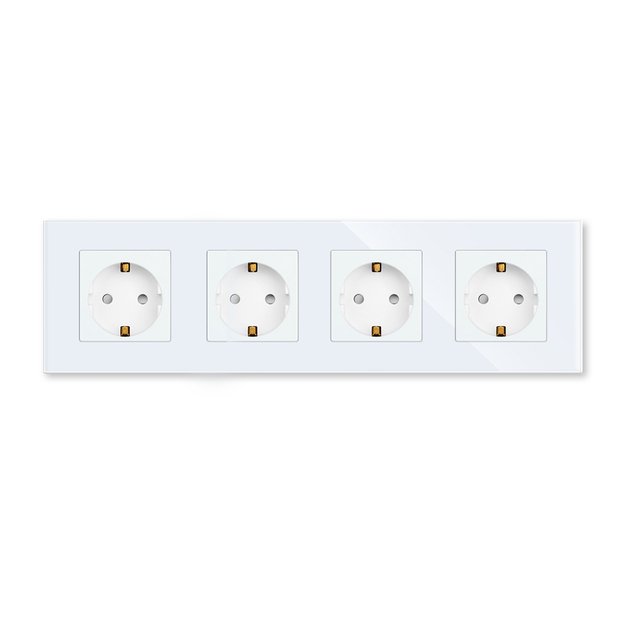 Keturvietis ki&scaron;tukinis lizdas su stikliniu rėmeliu Feelspot, baltas